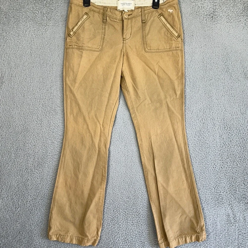 Vintage Abercrombie And Fitch Pants Womens 10 Tan Cargo Flare Low Rise Casual